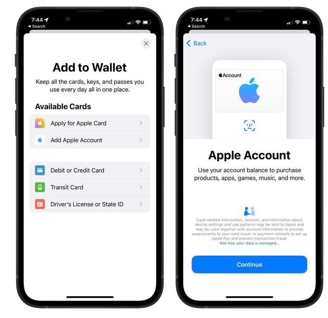 九龙苹果手机维修分享iOS 15.5钱包App如何添加 Apple 账户 